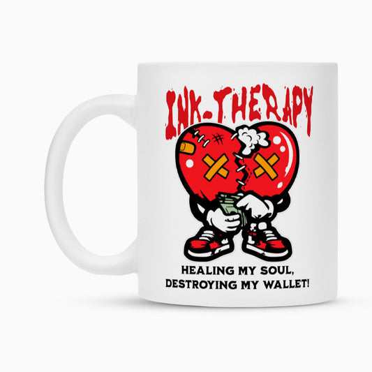 Ink-Therapy - Tasse Mug 300ml Weiß Tattoo Fashion von inked-mafia.de. Dieses Teil gehört in jeden Kleiderschrank eines inked-rebels! Finde ideale Geschenke für Tätowierte, Tattoofans oder Tätowierer.