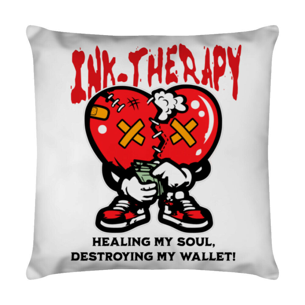 Ink-Therapy - Kissen Pillow 40cm x 40cm Weiß Tattoo Fashion von inked-mafia.de. Dieses Teil gehört in jeden Kleiderschrank eines inked-rebels! Finde ideale Geschenke für Tätowierte, Tattoofans oder Tätowierer.