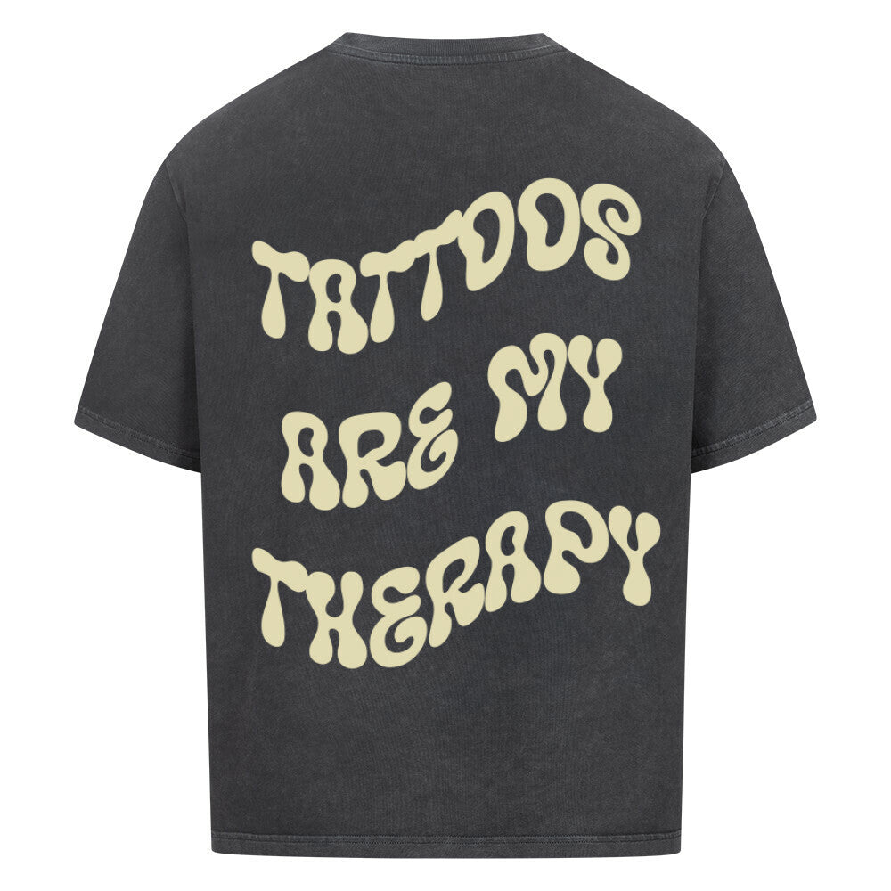 Therapy - Heavy Oversized Backprint Shirt T-Shirt XS Washed Black Tattoo Fashion von inked-mafia.de. Dieses Teil gehört in jeden Kleiderschrank eines inked-rebels! Finde ideale Geschenke für Tätowierte, Tattoofans oder Tätowierer.