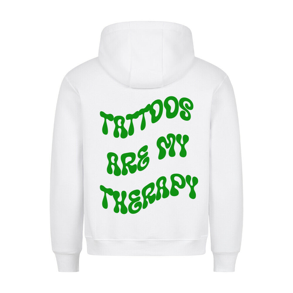 Therapy - Backprint Hoodie Hoodie S Weiß Tattoo Fashion von inked-mafia.de. Dieses Teil gehört in jeden Kleiderschrank eines inked-rebels! Finde ideale Geschenke für Tätowierte, Tattoofans oder Tätowierer.