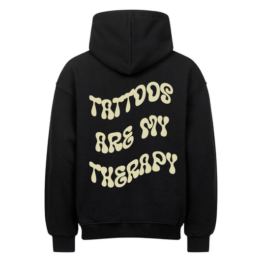 Therapy - Heavy Oversized Backprint Hoodie Hoodie XS Schwarz Tattoo Fashion von inked-mafia.de. Dieses Teil gehört in jeden Kleiderschrank eines inked-rebels! Finde ideale Geschenke für Tätowierte, Tattoofans oder Tätowierer.