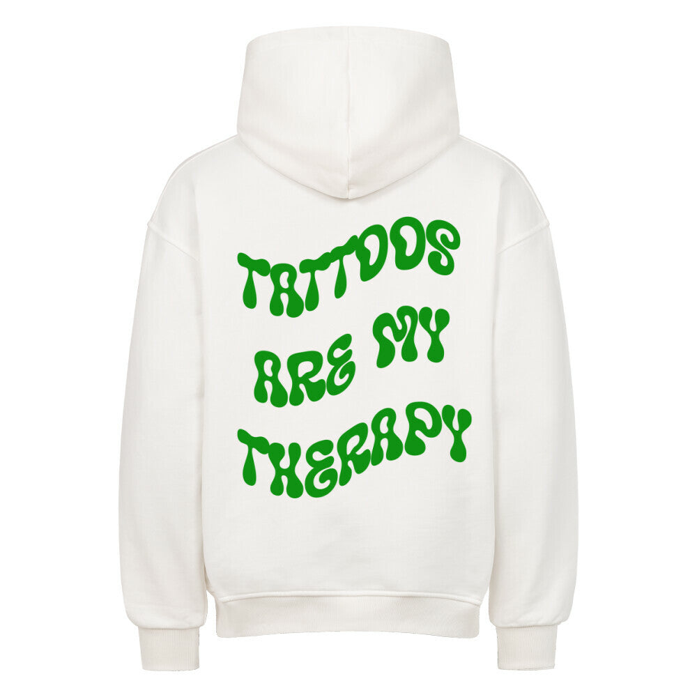 Therapy - Heavy Oversized Backprint Hoodie Hoodie XS Weiß Tattoo Fashion von inked-mafia.de. Dieses Teil gehört in jeden Kleiderschrank eines inked-rebels! Finde ideale Geschenke für Tätowierte, Tattoofans oder Tätowierer.