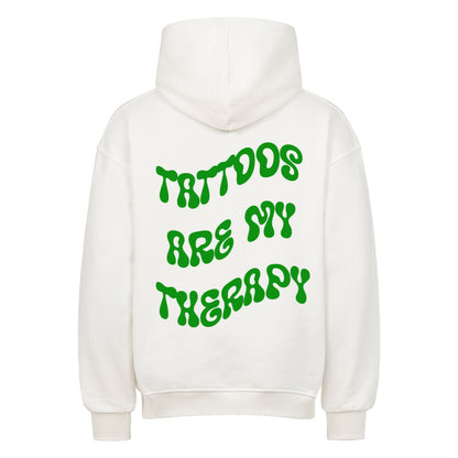 Therapy - Heavy Oversized Backprint Hoodie Hoodie XS Weiß Tattoo Fashion von inked-mafia.de. Dieses Teil gehört in jeden Kleiderschrank eines inked-rebels! Finde ideale Geschenke für Tätowierte, Tattoofans oder Tätowierer.