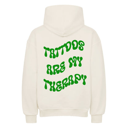 Therapy - Heavy Oversized Backprint Hoodie Hoodie XS Beige Tattoo Fashion von inked-mafia.de. Dieses Teil gehört in jeden Kleiderschrank eines inked-rebels! Finde ideale Geschenke für Tätowierte, Tattoofans oder Tätowierer.