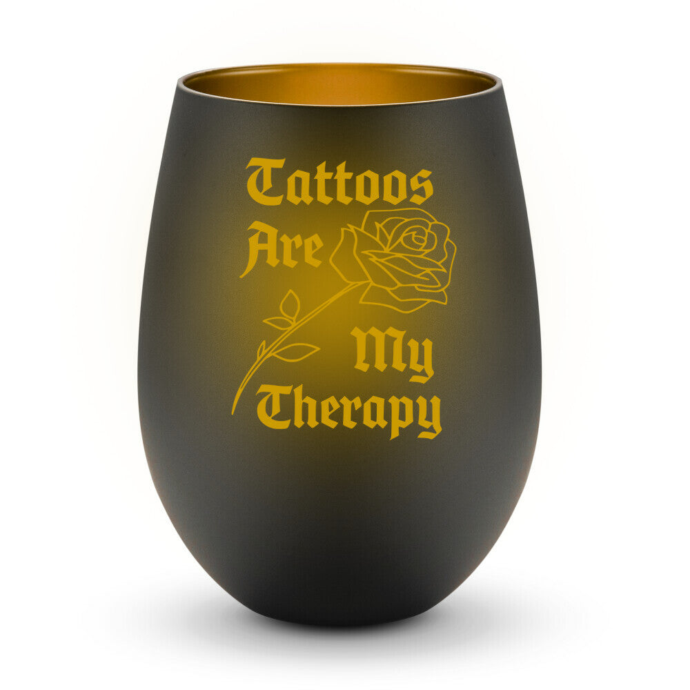 Therapy - Windlicht LaserPng Standard Schwarz-Gold Tattoo Fashion von inked-mafia.de. Dieses Teil gehört in jeden Kleiderschrank eines inked-rebels! Finde ideale Geschenke für Tätowierte, Tattoofans oder Tätowierer.