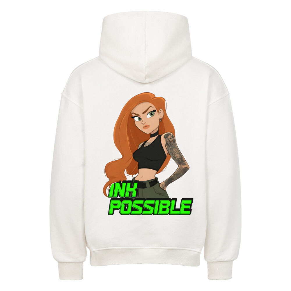 Ink Possible - Heavy Oversized Backprint Hoodie Hoodie XS Weiß Tattoo Fashion von inked-mafia.de. Dieses Teil gehört in jeden Kleiderschrank eines inked-rebels! Finde ideale Geschenke für Tätowierte, Tattoofans oder Tätowierer.