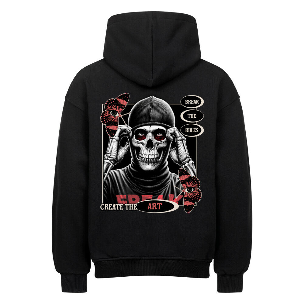 Break the rules - Heavy Oversized Backprint Hoodie Hoodie XS Schwarz Tattoo Fashion von inked-mafia.de. Dieses Teil gehört in jeden Kleiderschrank eines inked-rebels! Finde ideale Geschenke für Tätowierte, Tattoofans oder Tätowierer.