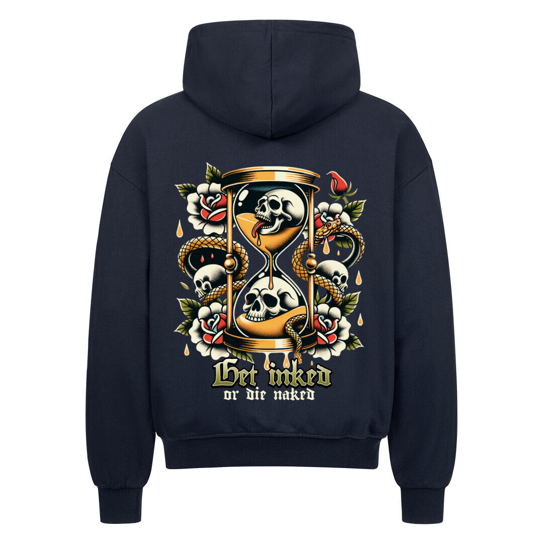 Get inked - Heavy Oversized Backprint Zipper Hoodie S Navy Blue Tattoo Fashion von inked-mafia.de. Dieses Teil gehört in jeden Kleiderschrank eines inked-rebels! Finde ideale Geschenke für Tätowierte, Tattoofans oder Tätowierer.