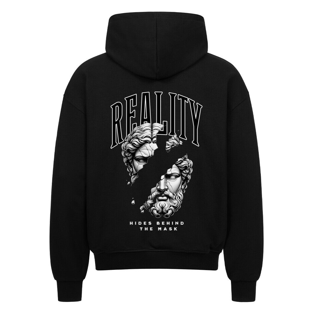 Reality - Heavy Oversized Backprint Zipper Hoodie S Schwarz Tattoo Fashion von inked-mafia.de. Dieses Teil gehört in jeden Kleiderschrank eines inked-rebels! Finde ideale Geschenke für Tätowierte, Tattoofans oder Tätowierer.