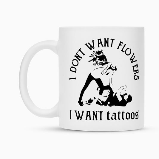 Flowers - Tasse Mug 300ml Weiß Tattoo Fashion von inked-mafia.de. Dieses Teil gehört in jeden Kleiderschrank eines inked-rebels! Finde ideale Geschenke für Tätowierte, Tattoofans oder Tätowierer.