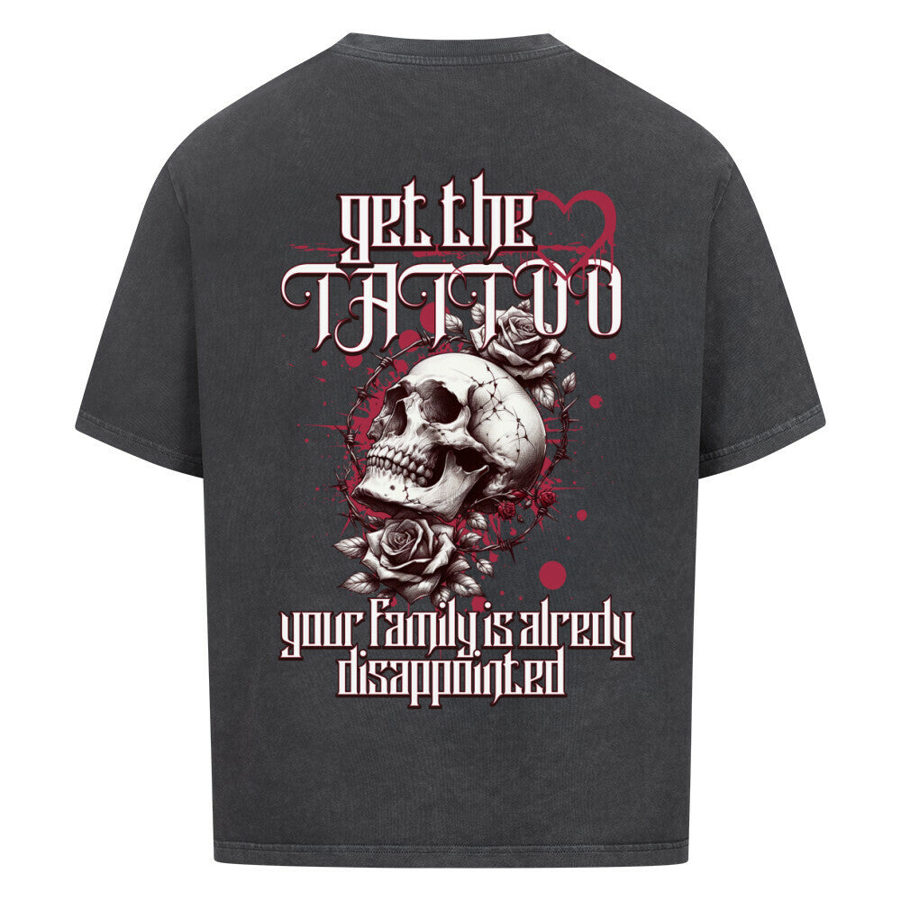 Disappointed - Heavy Oversized Backprint Shirt T-Shirt XS Washed Black Tattoo Fashion von inked-mafia.de. Dieses Teil gehört in jeden Kleiderschrank eines inked-rebels! Finde ideale Geschenke für Tätowierte, Tattoofans oder Tätowierer.