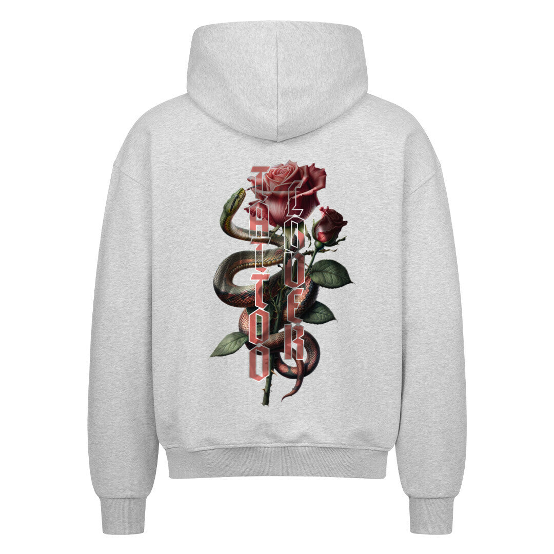 Tattoolover - Heavy Oversized Backprint Zipper Hoodie S Heather Grey Tattoo Fashion von inked-mafia.de. Dieses Teil gehört in jeden Kleiderschrank eines inked-rebels! Finde ideale Geschenke für Tätowierte, Tattoofans oder Tätowierer.