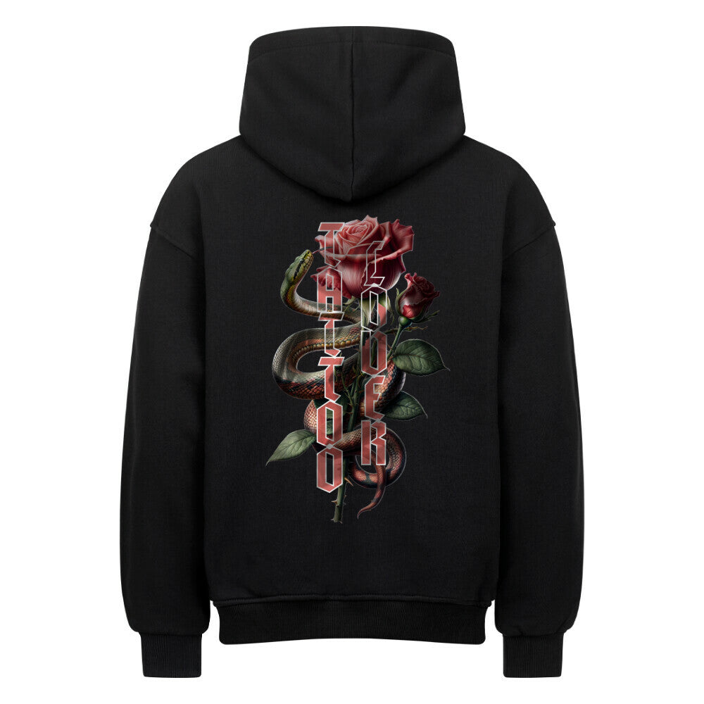 Tattoolover - Heavy Oversized Backprint Hoodie Hoodie XS Schwarz Tattoo Fashion von inked-mafia.de. Dieses Teil gehört in jeden Kleiderschrank eines inked-rebels! Finde ideale Geschenke für Tätowierte, Tattoofans oder Tätowierer.