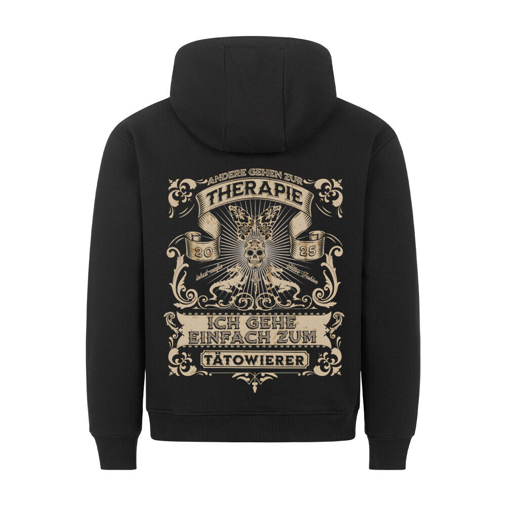 Therapie - Backprint Hoodie Hoodie S Schwarz Tattoo Fashion von inked-mafia.de. Dieses Teil gehört in jeden Kleiderschrank eines inked-rebels! Finde ideale Geschenke für Tätowierte, Tattoofans oder Tätowierer.