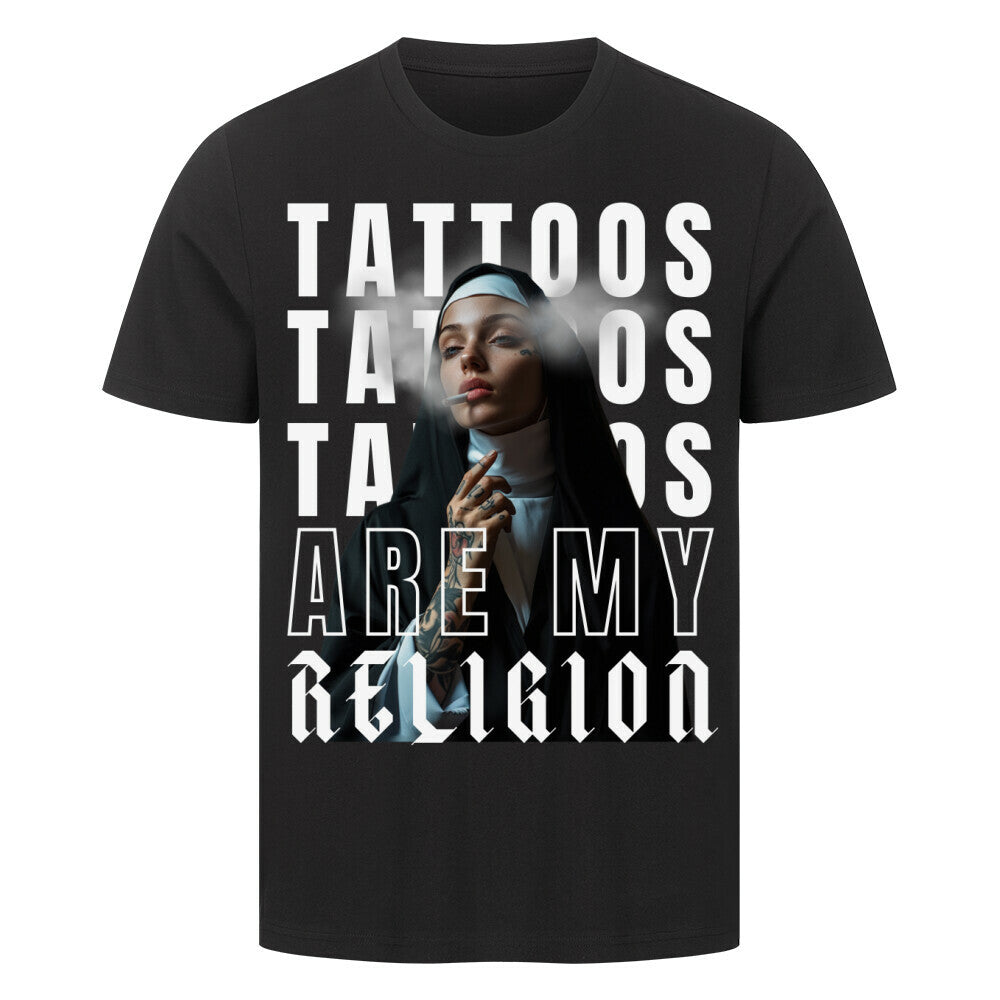 Religion - Premium Shirt T-Shirt S Schwarz Tattoo Fashion von inked-mafia.de. Dieses Teil gehört in jeden Kleiderschrank eines inked-rebels! Finde ideale Geschenke für Tätowierte, Tattoofans oder Tätowierer.