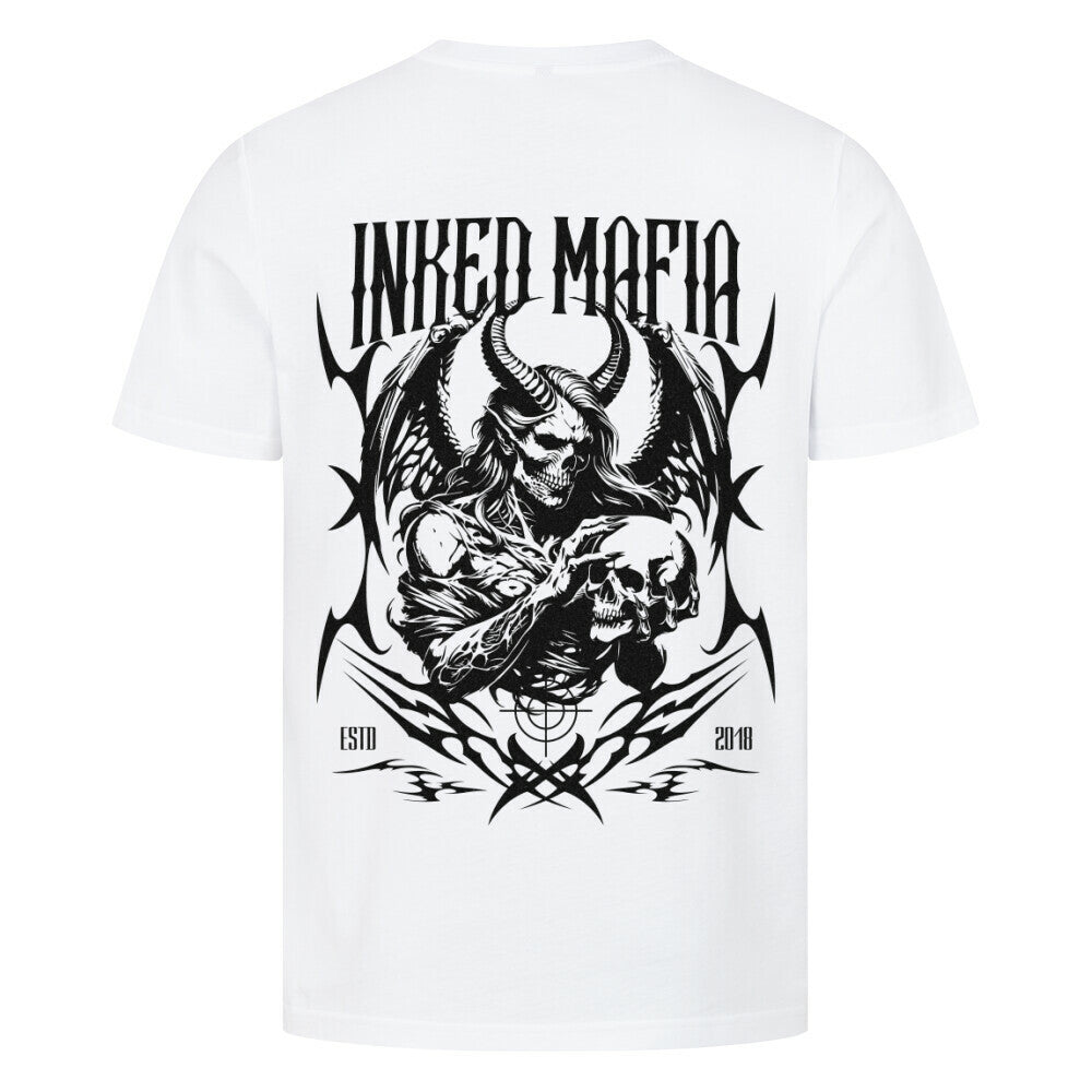 Devil - Premium Backprint Shirt T-Shirt S Weiß Tattoo Fashion von inked-mafia.de. Dieses Teil gehört in jeden Kleiderschrank eines inked-rebels! Finde ideale Geschenke für Tätowierte, Tattoofans oder Tätowierer.