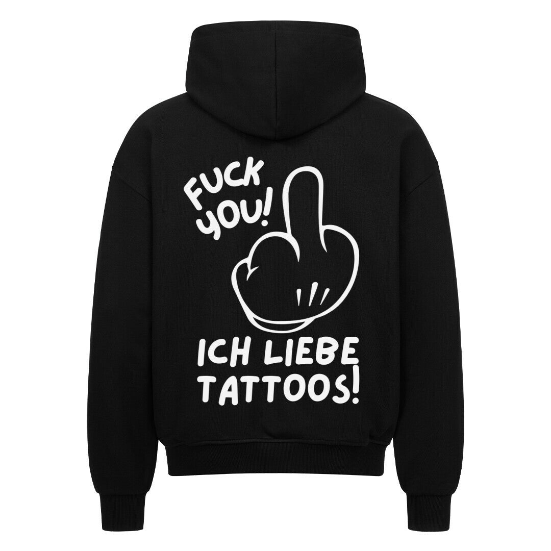 Fuck you - Heavy Oversized Backprint Zipper Hoodie S Schwarz Tattoo Fashion von inked-mafia.de. Dieses Teil gehört in jeden Kleiderschrank eines inked-rebels! Finde ideale Geschenke für Tätowierte, Tattoofans oder Tätowierer.