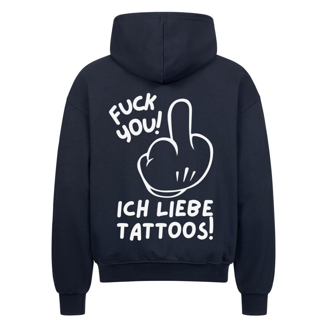 Fuck you - Heavy Oversized Backprint Zipper Hoodie S Navy Blue Tattoo Fashion von inked-mafia.de. Dieses Teil gehört in jeden Kleiderschrank eines inked-rebels! Finde ideale Geschenke für Tätowierte, Tattoofans oder Tätowierer.