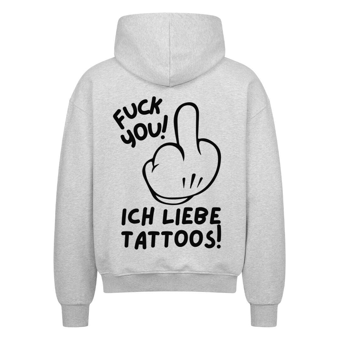 Fuck you - Heavy Oversized Backprint Zipper Hoodie S Grau Tattoo Fashion von inked-mafia.de. Dieses Teil gehört in jeden Kleiderschrank eines inked-rebels! Finde ideale Geschenke für Tätowierte, Tattoofans oder Tätowierer.