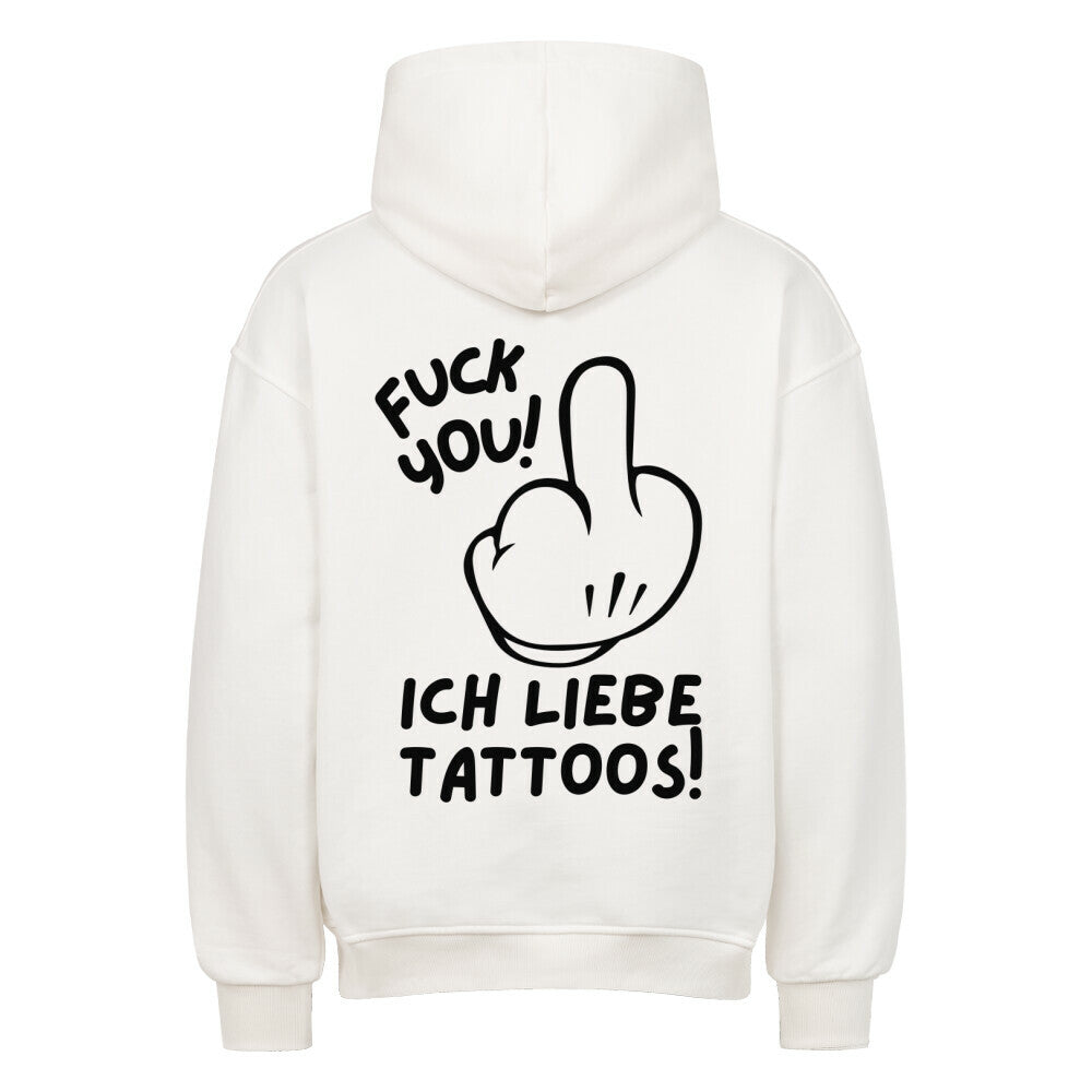 Fuck you - Heavy Oversized Backprint Hoodie Hoodie XS Weiß Tattoo Fashion von inked-mafia.de. Dieses Teil gehört in jeden Kleiderschrank eines inked-rebels! Finde ideale Geschenke für Tätowierte, Tattoofans oder Tätowierer.