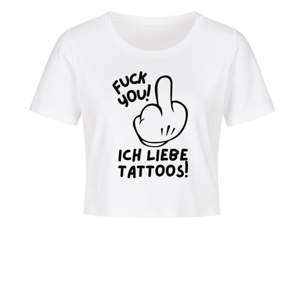 Fuck you - Damen Crop Top T-Shirt XS Weiß Tattoo Fashion von inked-mafia.de. Dieses Teil gehört in jeden Kleiderschrank eines inked-rebels! Finde ideale Geschenke für Tätowierte, Tattoofans oder Tätowierer.