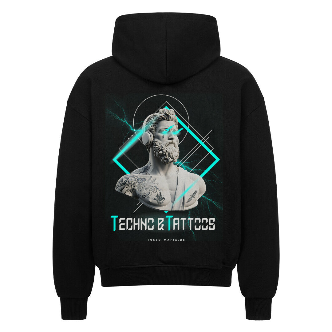 Techno&Tattoos - Heavy Oversized Backprint Zipper Hoodie S Schwarz Tattoo Fashion von inked-mafia.de. Dieses Teil gehört in jeden Kleiderschrank eines inked-rebels! Finde ideale Geschenke für Tätowierte, Tattoofans oder Tätowierer.