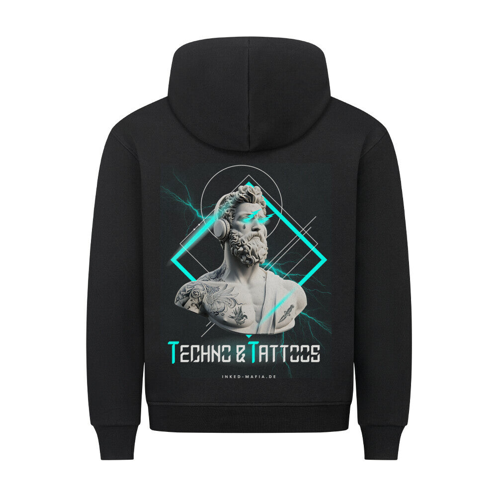Techno&Tattoos - Backprint Hoodie Hoodie S Schwarz Tattoo Fashion von inked-mafia.de. Dieses Teil gehört in jeden Kleiderschrank eines inked-rebels! Finde ideale Geschenke für Tätowierte, Tattoofans oder Tätowierer.