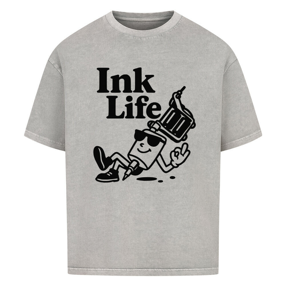 Ink Life - Heavy Oversized Shirt T-Shirt XS Washed Grey Tattoo Fashion von inked-mafia.de. Dieses Teil gehört in jeden Kleiderschrank eines inked-rebels! Finde ideale Geschenke für Tätowierte, Tattoofans oder Tätowierer.