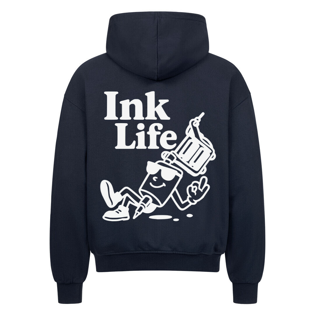 Ink Life - Heavy Oversized Backprint Zipper Hoodie S Navy Blue Tattoo Fashion von inked-mafia.de. Dieses Teil gehört in jeden Kleiderschrank eines inked-rebels! Finde ideale Geschenke für Tätowierte, Tattoofans oder Tätowierer.