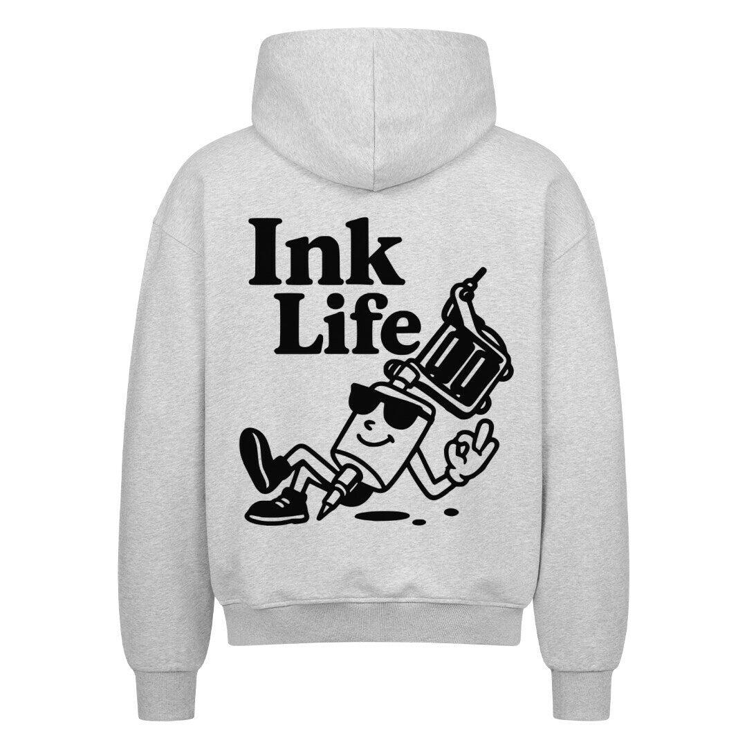 Ink Life - Heavy Oversized Backprint Zipper Hoodie S Grau Tattoo Fashion von inked-mafia.de. Dieses Teil gehört in jeden Kleiderschrank eines inked-rebels! Finde ideale Geschenke für Tätowierte, Tattoofans oder Tätowierer.