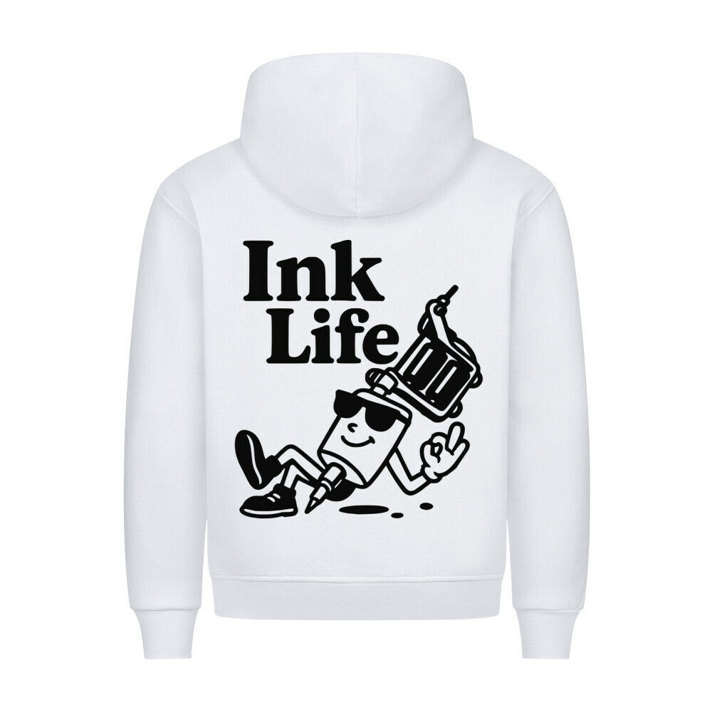 Ink Life - Backprint Hoodie Hoodie S Weiß Tattoo Fashion von inked-mafia.de. Dieses Teil gehört in jeden Kleiderschrank eines inked-rebels! Finde ideale Geschenke für Tätowierte, Tattoofans oder Tätowierer.