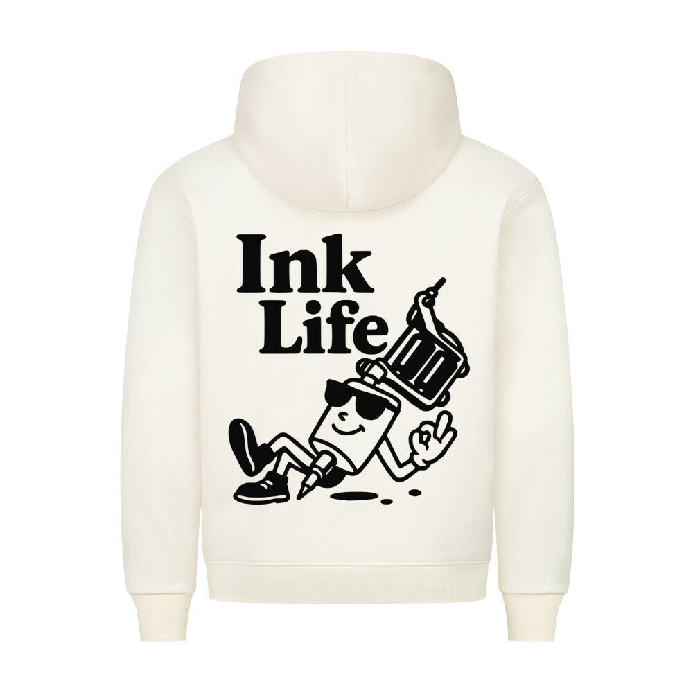 Ink Life - Backprint Hoodie Hoodie S Beige Tattoo Fashion von inked-mafia.de. Dieses Teil gehört in jeden Kleiderschrank eines inked-rebels! Finde ideale Geschenke für Tätowierte, Tattoofans oder Tätowierer.