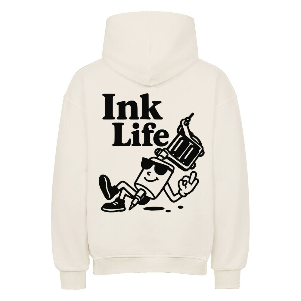 Ink Life - Heavy Oversized Backprint Hoodie Hoodie XS Beige Tattoo Fashion von inked-mafia.de. Dieses Teil gehört in jeden Kleiderschrank eines inked-rebels! Finde ideale Geschenke für Tätowierte, Tattoofans oder Tätowierer.