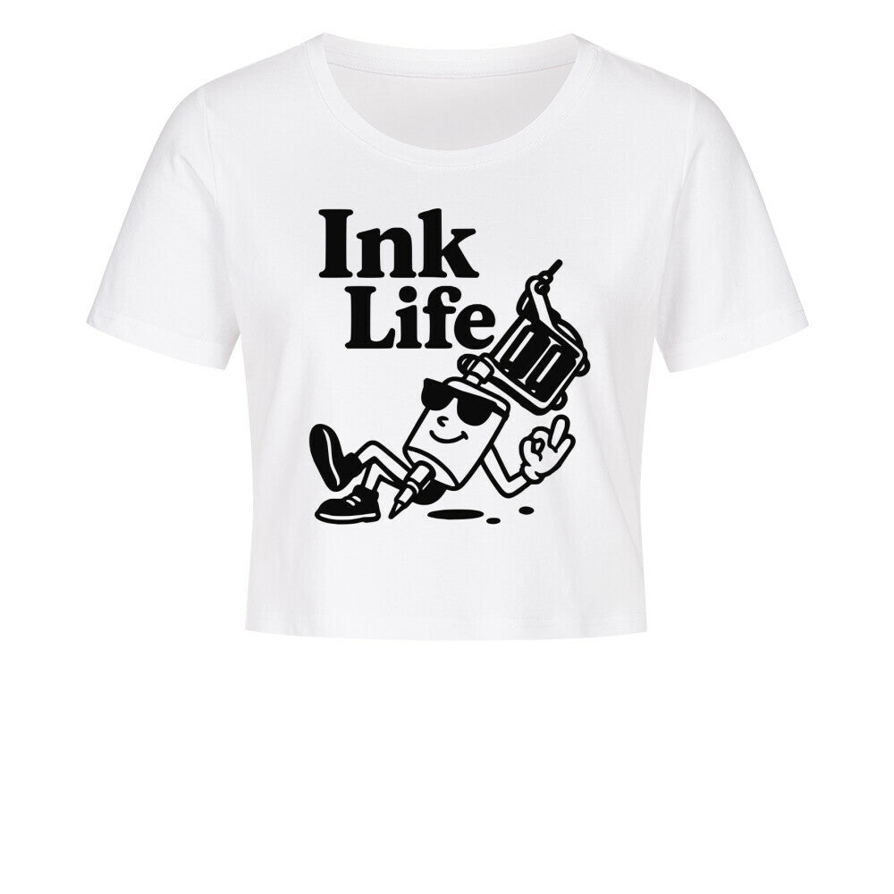 Ink Life - Damen Crop Top T-Shirt XS Weiß Tattoo Fashion von inked-mafia.de. Dieses Teil gehört in jeden Kleiderschrank eines inked-rebels! Finde ideale Geschenke für Tätowierte, Tattoofans oder Tätowierer.