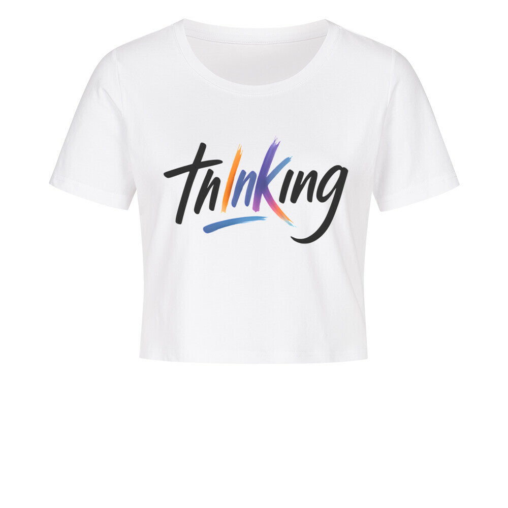 Thinking - Damen Crop Top T-Shirt XS Weiß Tattoo Fashion von inked-mafia.de. Dieses Teil gehört in jeden Kleiderschrank eines inked-rebels! Finde ideale Geschenke für Tätowierte, Tattoofans oder Tätowierer.