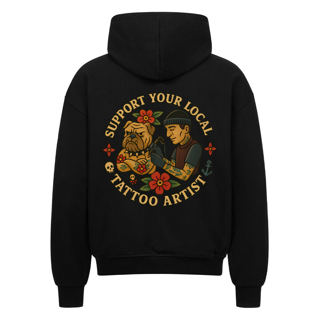 Support - Heavy Oversized Backprint Zipper Hoodie S Schwarz Tattoo Fashion von inked-mafia.de. Dieses Teil gehört in jeden Kleiderschrank eines inked-rebels! Finde ideale Geschenke für Tätowierte, Tattoofans oder Tätowierer.