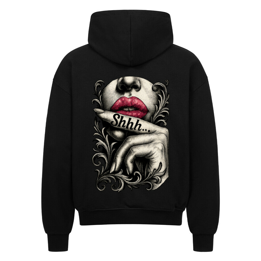 Shhh - Heavy Oversized Backprint Zipper Hoodie S Schwarz Tattoo Fashion von inked-mafia.de. Dieses Teil gehört in jeden Kleiderschrank eines inked-rebels! Finde ideale Geschenke für Tätowierte, Tattoofans oder Tätowierer.