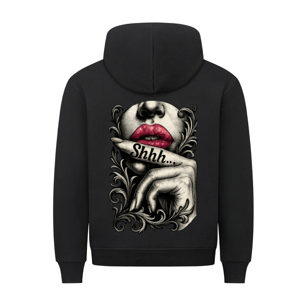 Shhh - Backprint Hoodie Hoodie S Schwarz Tattoo Fashion von inked-mafia.de. Dieses Teil gehört in jeden Kleiderschrank eines inked-rebels! Finde ideale Geschenke für Tätowierte, Tattoofans oder Tätowierer.