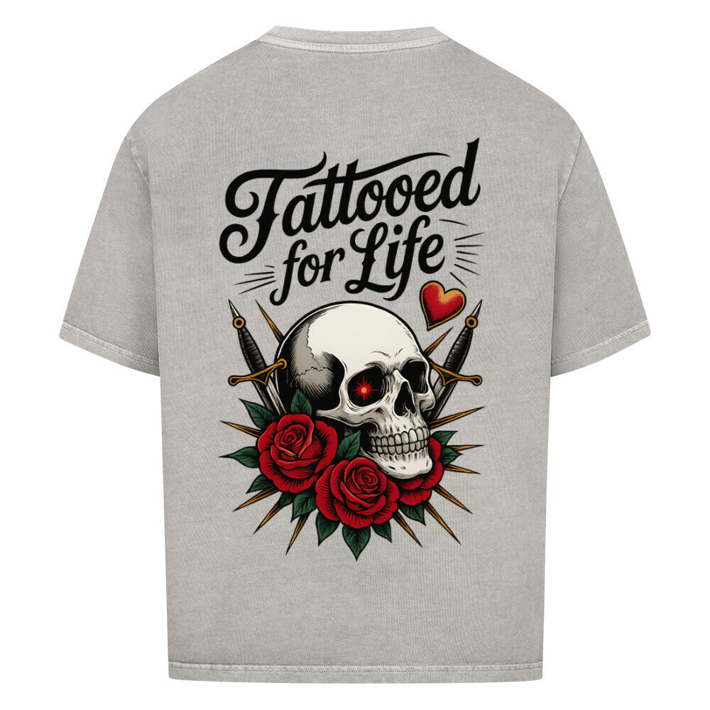 Life - Heavy Oversized Backprint Shirt T-Shirt XS Washed Grey Tattoo Fashion von inked-mafia.de. Dieses Teil gehört in jeden Kleiderschrank eines inked-rebels! Finde ideale Geschenke für Tätowierte, Tattoofans oder Tätowierer.