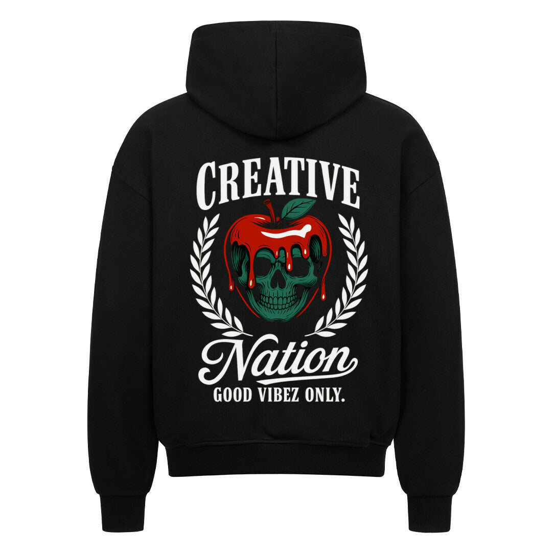 Creative Nation - Heavy Oversized Backprint Zipper Hoodie S Schwarz Tattoo Fashion von inked-mafia.de. Dieses Teil gehört in jeden Kleiderschrank eines inked-rebels! Finde ideale Geschenke für Tätowierte, Tattoofans oder Tätowierer.