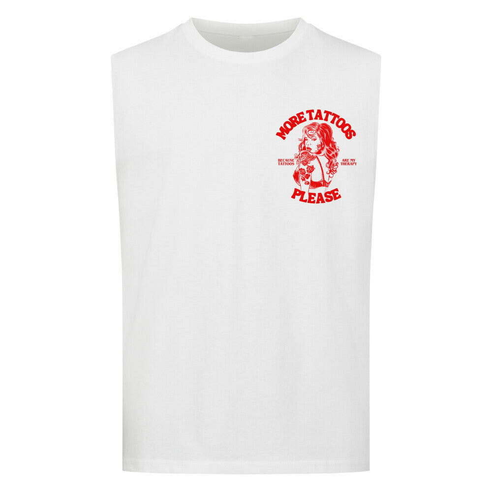 More Tattoos please - Sleeveless Oversized Backprint Shirt T-Shirt Tattoo Fashion von inked-mafia.de. Dieses Teil gehört in jeden Kleiderschrank eines inked-rebels! Finde ideale Geschenke für Tätowierte, Tattoofans oder Tätowierer.