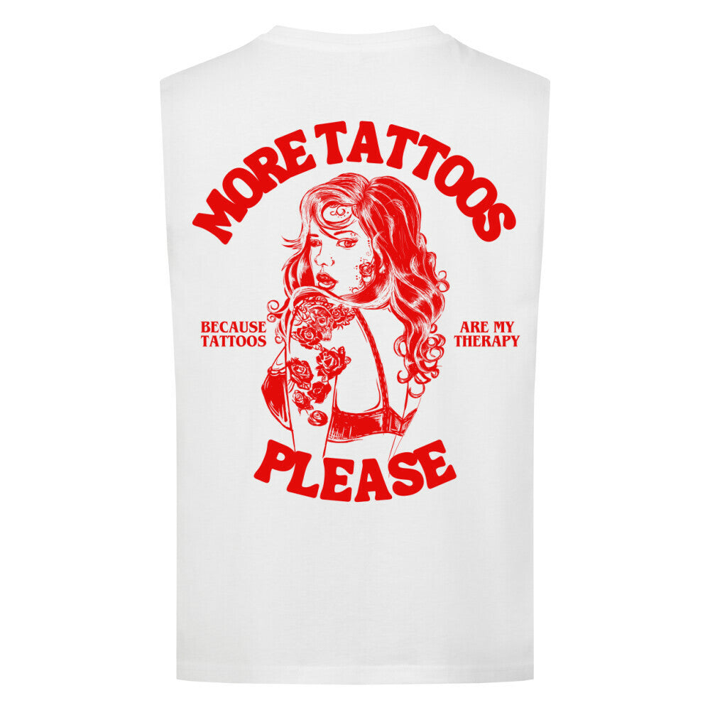 More Tattoos please - Sleeveless Oversized Backprint Shirt T-Shirt Tattoo Fashion von inked-mafia.de. Dieses Teil gehört in jeden Kleiderschrank eines inked-rebels! Finde ideale Geschenke für Tätowierte, Tattoofans oder Tätowierer.