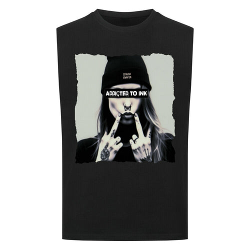 Addicted - Sleeveless Oversized Shirt T-Shirt S Schwarz Tattoo Fashion von inked-mafia.de. Dieses Teil gehört in jeden Kleiderschrank eines inked-rebels! Finde ideale Geschenke für Tätowierte, Tattoofans oder Tätowierer.