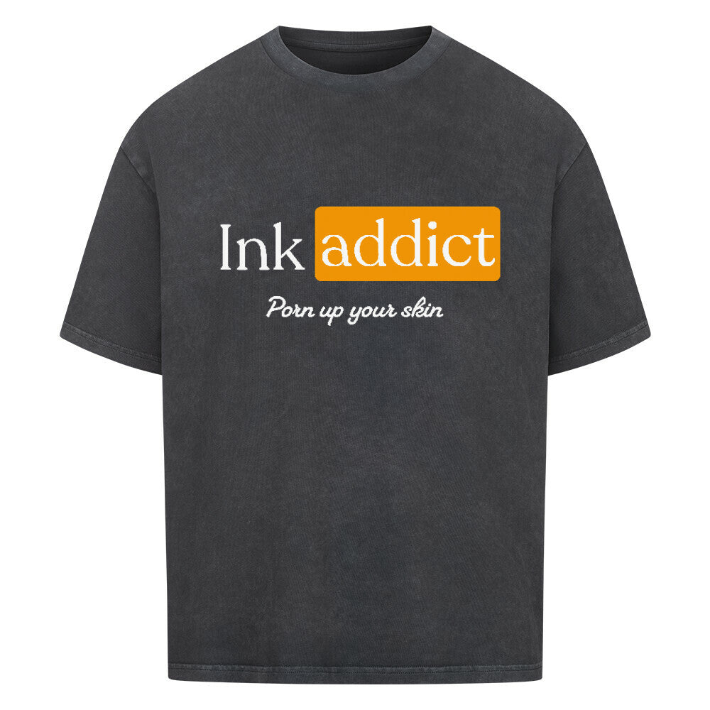 InkAddict - Heavy Oversized Shirt T-Shirt XS Washed Black Tattoo Fashion von inked-mafia.de. Dieses Teil gehört in jeden Kleiderschrank eines inked-rebels! Finde ideale Geschenke für Tätowierte, Tattoofans oder Tätowierer.