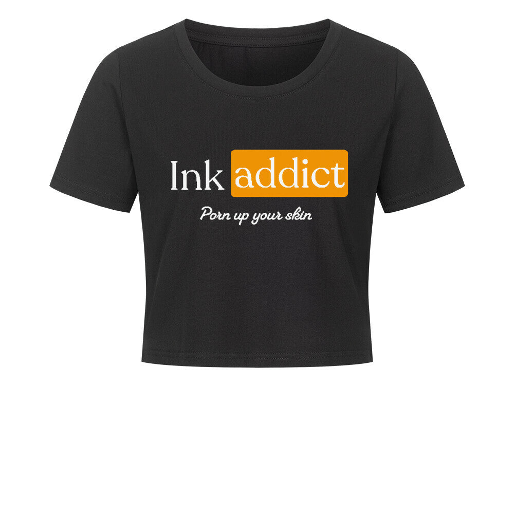 InkAddict - Damen Crop Top T-Shirt XS Schwarz Tattoo Fashion von inked-mafia.de. Dieses Teil gehört in jeden Kleiderschrank eines inked-rebels! Finde ideale Geschenke für Tätowierte, Tattoofans oder Tätowierer.