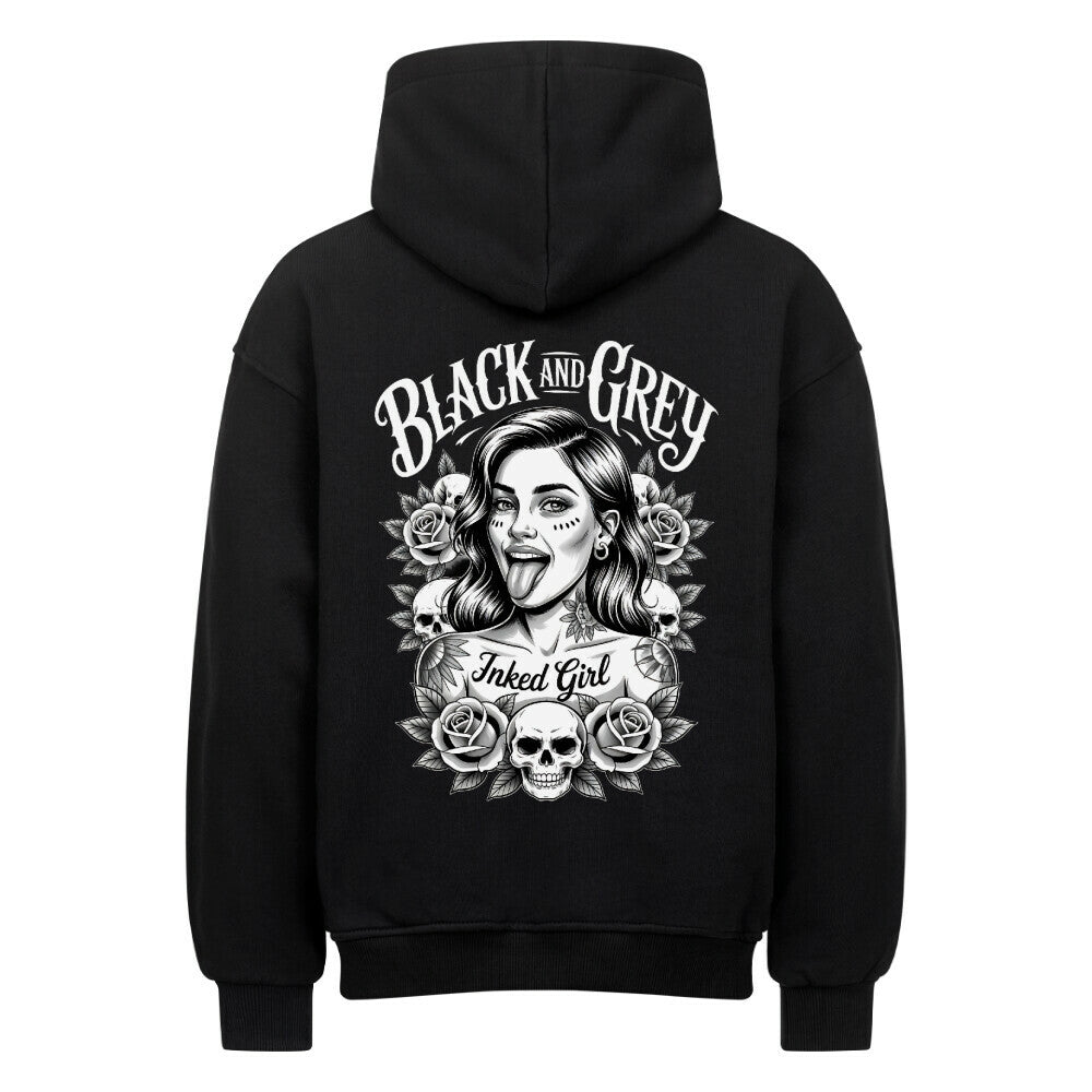 Black and Grey - Heavy Oversized Backprint Hoodie Hoodie XS Schwarz Tattoo Fashion von inked-mafia.de. Dieses Teil gehört in jeden Kleiderschrank eines inked-rebels! Finde ideale Geschenke für Tätowierte, Tattoofans oder Tätowierer.