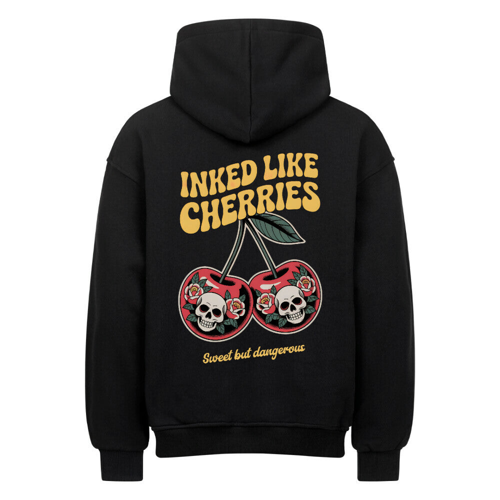 Cherries - Heavy Oversized Backprint Hoodie Hoodie XS Schwarz Tattoo Fashion von inked-mafia.de. Dieses Teil gehört in jeden Kleiderschrank eines inked-rebels! Finde ideale Geschenke für Tätowierte, Tattoofans oder Tätowierer.