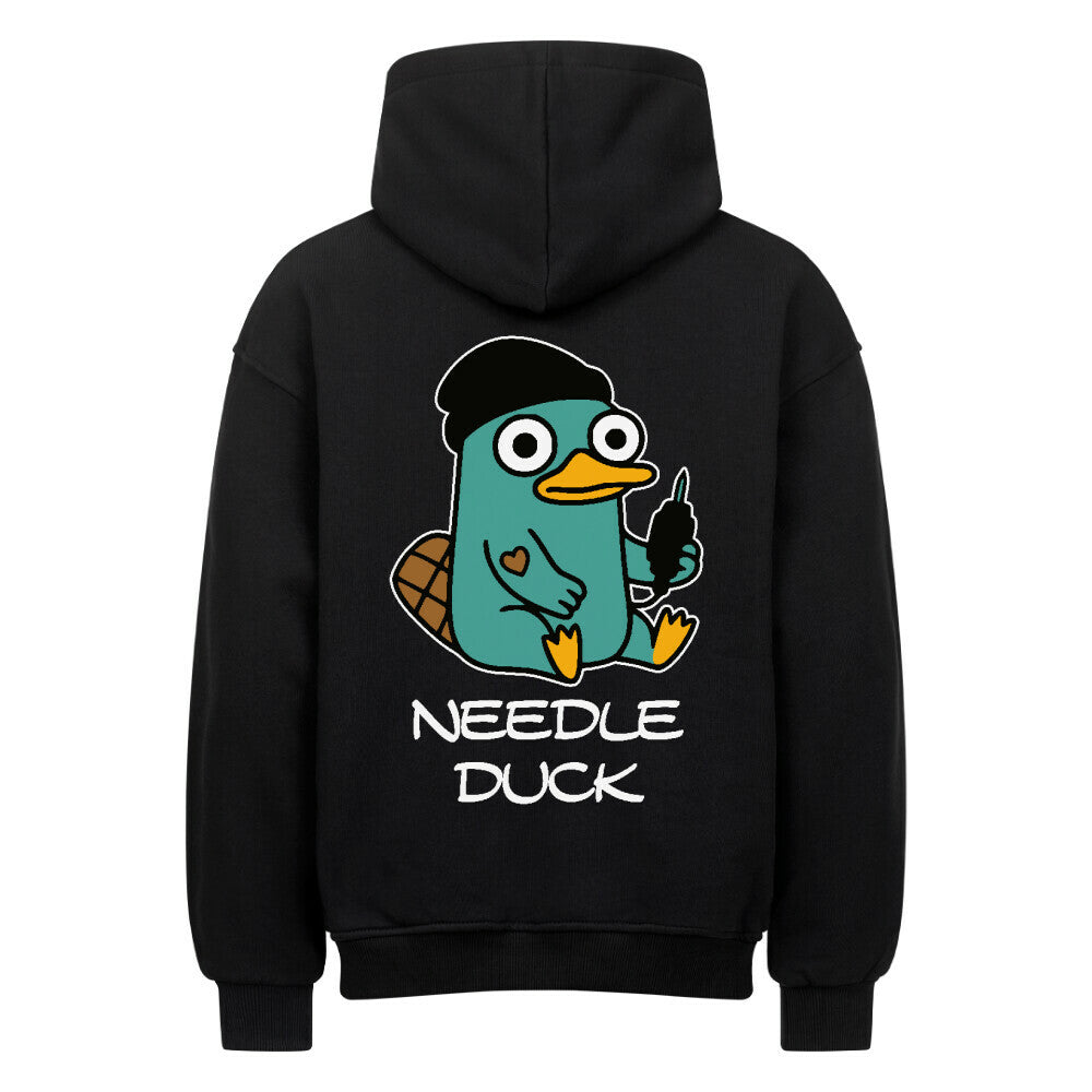 Needle Duck - Heavy Oversized Backprint Hoodie Hoodie XS Schwarz Tattoo Fashion von inked-mafia.de. Dieses Teil gehört in jeden Kleiderschrank eines inked-rebels! Finde ideale Geschenke für Tätowierte, Tattoofans oder Tätowierer.