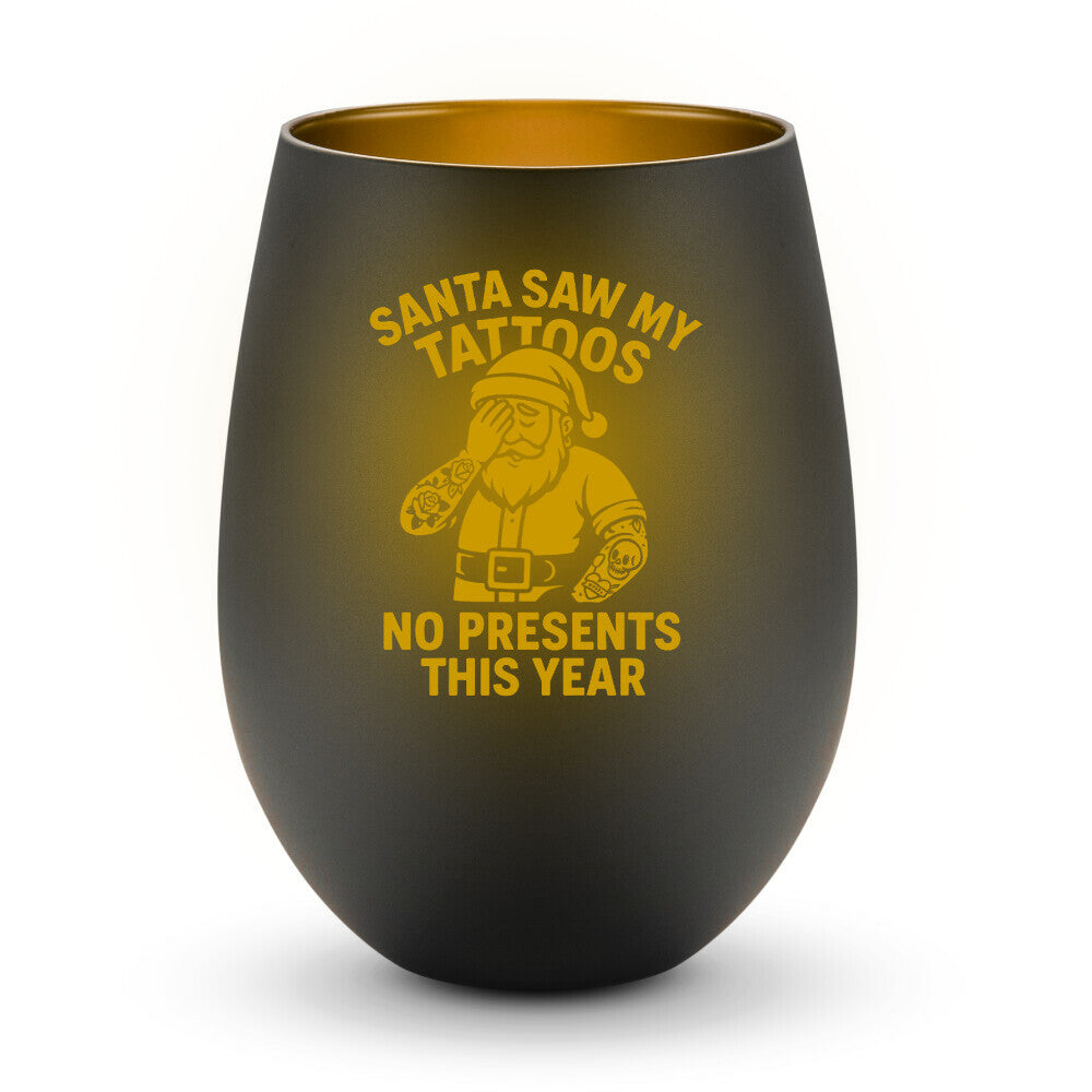 No Presents - Windlicht LaserPng Standard Schwarz-Gold Tattoo Fashion von inked-mafia.de. Dieses Teil gehört in jeden Kleiderschrank eines inked-rebels! Finde ideale Geschenke für Tätowierte, Tattoofans oder Tätowierer.