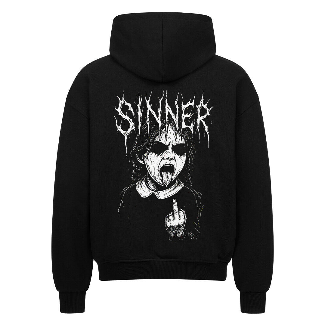 Sinner - Heavy Oversized Backprint Zipper Hoodie S Schwarz Tattoo Fashion von inked-mafia.de. Dieses Teil gehört in jeden Kleiderschrank eines inked-rebels! Finde ideale Geschenke für Tätowierte, Tattoofans oder Tätowierer.